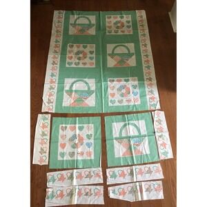 Vtg Cheater Quilt Fabric VIP Cranston 1.5 Yards ++ Extra Pieces Green Read!